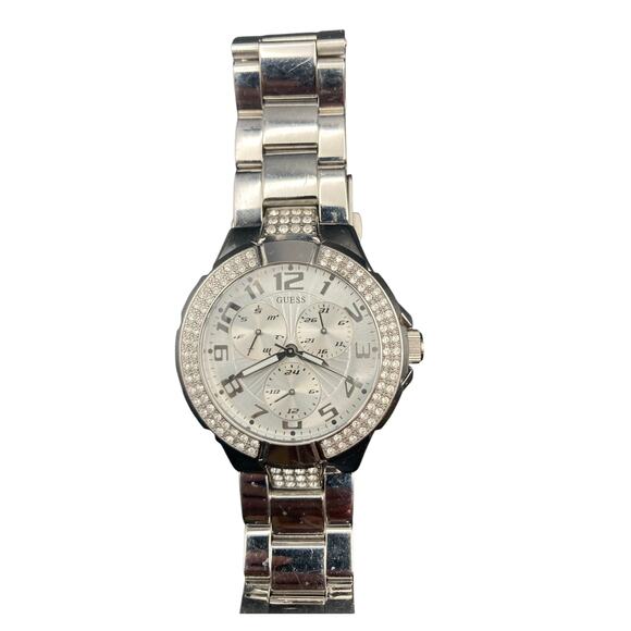 Guess Womens Crystal Bezel Watch 40mm G12557L New Battery - Date Day - WR100m - Picture 1 of 11